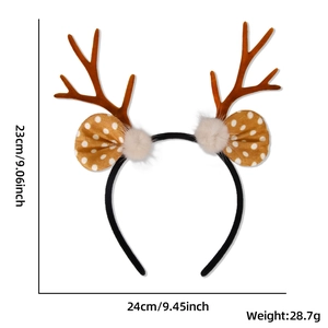 Christmas brown reindeer antler headband with white spots and bells party accessory