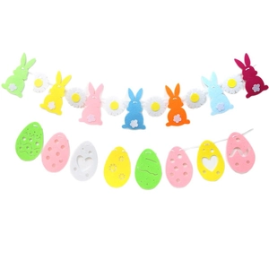 Easter felt banner set with colorful bunnies, daisies, and patterned eggs for party decor