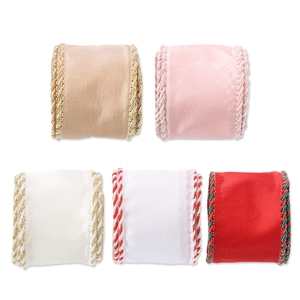 Detailed set of 3.5cm satin ribbons with braided edges for Christmas gift wrapping