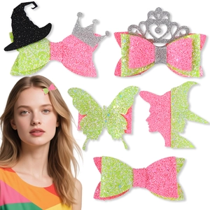 Glitzer Haarklammer Für Mädchen Hexenhut Krone Schmetterling Schleife Design Halloween Party Haarschmuck Rosa Grün Deko