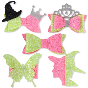 5-teiliges Glitzer-Haarclip-Set mit Hexenhut und Kronen-Motiven für Mädchen-Partys