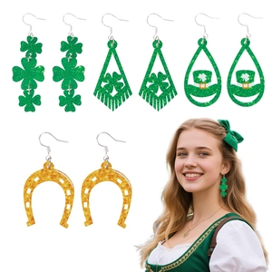 St. Patrick's Day Acryl Hängeohrringe Kleeblatt Leprechaun Hut Hufeisen Irisches Festival Party Schmuck Geschenk Damen