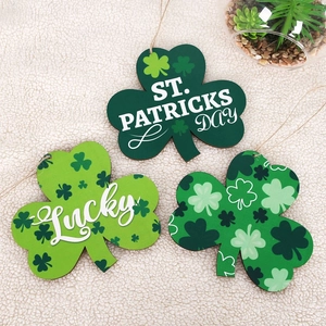 Lot de trèfles décoratifs en bois pour la Saint-Patrick avec texte festif