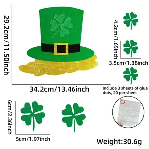 Detail von St. Patrick's Day Filzdeko-Set mit grünem Hut und Kleeblatt-Aufklebern