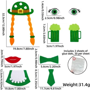 Details von St. Patrick's Day Filz-Requisiten inkl. Maßen und 60 Klebepunkten im Set