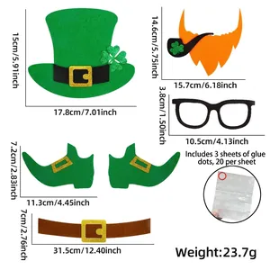 St. Patrick's Day Deko-Set mit Kleeblatt-Hut, Bart und Elfen-Schuhen aus Filz