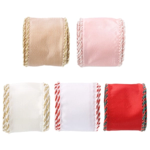Five-piece champagne gold and mixed color satin ribbon rings for Christmas tree decor