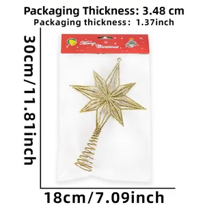 Detaillierte Maße der goldenen Christbaumspitze mit Glitzer und 30cm Höhenangabe