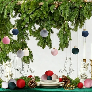 Velvet 8cm Christmas ball ornaments in assorted colors with gold hooks for tree decor