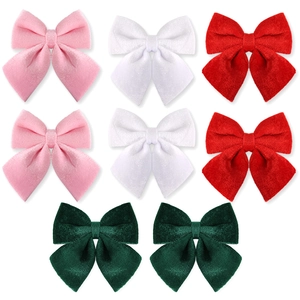 Set of 8 plush velvet Christmas bows in pink white red and green for DIY decor
