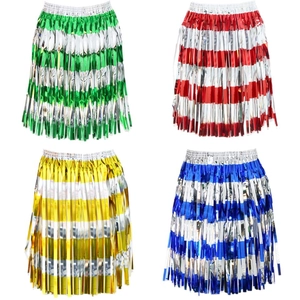 Metallic tinsel fringe skirts in four color combinations for party decorations