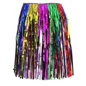 Rainbow tinsel hula skirt with elastic waistband for dance performances and parties