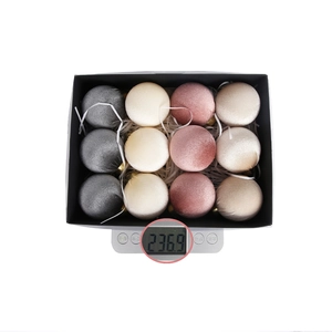 Detailed view of 12 velvet Christmas balls in a gift box weighing 236.9g for holiday decor