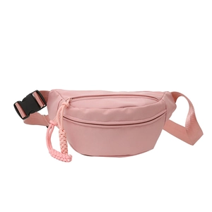Roze nylon sport-heuptasje met verstelbare riem en geweven ritssluiting trekkoorden