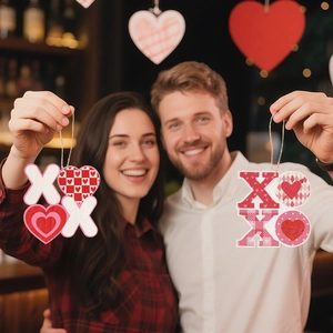 Romantic Valentine's Day XOXO heart wooden ornaments with rustic twine for party decor