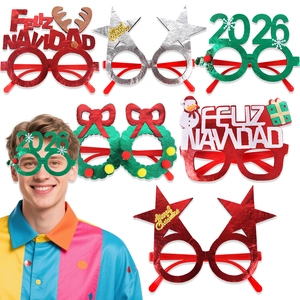 Glitter Christmas Glasses Frame Felt Reindeer Snowflake Tree Decor For Kids Adults Holiday Party Photo Props Accessory