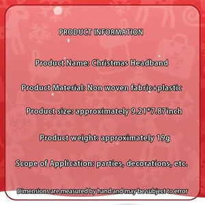 Detailed sizing and material specifications for this Christmas party headband accessory
