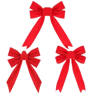 Three-piece set of 23cm red velvet Christmas bows with gold wire edges for tree decoration