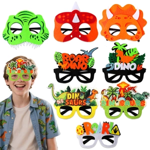 Dinosaur Theme Party Glasses Fluorescent Birthday Party Decoration Props Cartoon Felt Dinosaur Eye Frame For Kids Party Favors