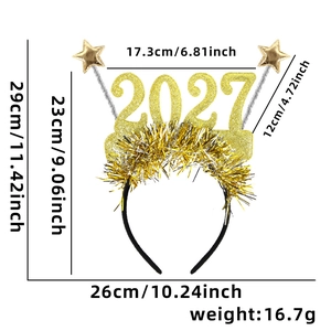 Goldener Glitzer 2027 Neujahrs-Haarreif mit funkelnden Sternen und Lametta für Partys