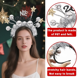 NYE 2026 disco headband with silver stars and laser balls on model for party decor