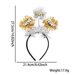 2026 New Year headband with gold Happy New Year glitter balls for festive party