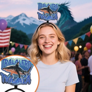 Funny shark headband with glitter blue base and TRALALERO text for party photo props