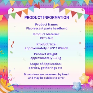 Size and material details of the fluorescent party headband featuring cat ear designs