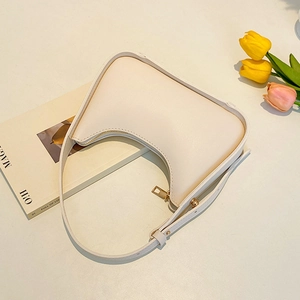 Chic cream white half-moon underarm bag made of smooth PU leather for women