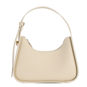 Fashionable cream-colored faux leather hobo shoulder bag with adjustable strap and gold zipper