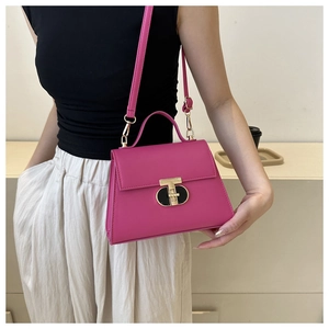 Fashionable rose pink PU leather mini square bag with golden T-shaped twist lock closure