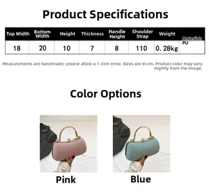 Detailed size chart for evening clutch with pearl clasp and woven texture PU leather