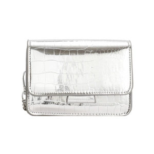 Silver metallic crocodile pattern small square crossbody bag with chain strap