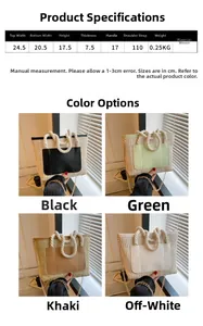 Guide des tailles et affichage quatre couleurs pour sacs tissés avec paramètres produits