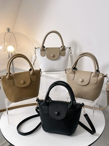 Mini PU leather bucket bags in multiple colors with litchi texture and crossbody strap