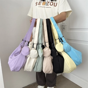 Women Corduroy Underarm Bag Crescent Hobo Bag With Round Coin Purse Pendant Shoulder Crossbody Bag Casual Daily Purse