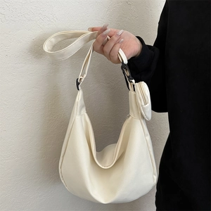 Chic cream white hobo bag with adjustable strap and detachable mini coin pouch pendant