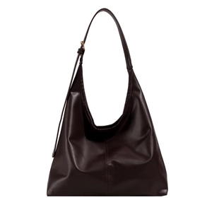 Large dark brown hobo shoulder bag in premium PU leather with minimalist stitching detail