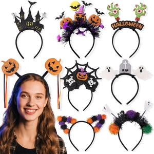 Halloween headband set featuring pumpkin, ghost and bat designs for party hair decoration