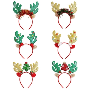 Lot de six serre-têtes de Noël bois de renne avec paillettes et décors festifs