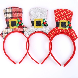 Three-piece Christmas mini top hat headband set with plaid and sequin patterns