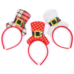 Three-piece Christmas mini hat headbands with red plaid and sequin holiday decorations