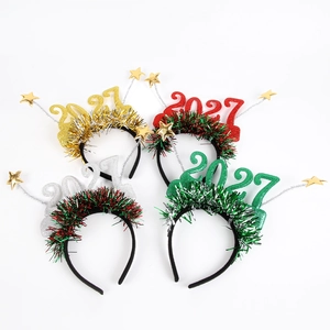 Set of four 2027 New Year headbands with colorful tinsel and gold star spring accents