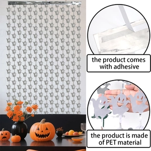 1x2m White ghost fringe curtain for Halloween party background with adhesive PET material