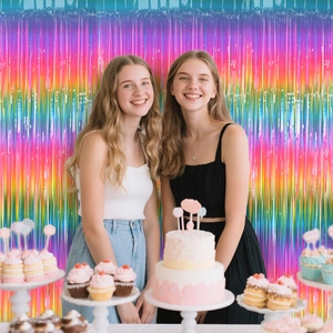 2m Regenbogen-Folienvorhang mit Farbverlauf für die Dekoration der Geburtstagsparty