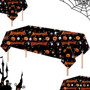 Halloween Spooky Disposable PE Tablecloth Pumpkin Skull Ghost Pattern 137x274cm Rectangular Party Decor Table Cover