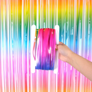 Rainbow gradient foil fringe curtain for birthday party wall decoration and backdrop