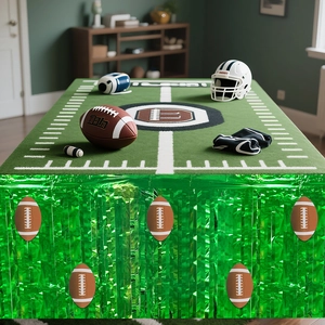 Decorazioni per Feste a Tema Football Americano Super Bowl Gonnellino da Tavolo Verde con Frange in Tinsel e Adesivi per Feste Sportive di Compleanno