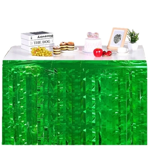 Gonna da tavolo con frange metalliche verde brillante per decorazioni di feste Super Bowl