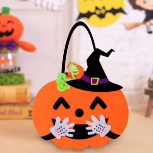 Halloween Kürbis-Süßigkeitentüte aus Filz mit süßer Hexenhut-Dekoration für Kinder